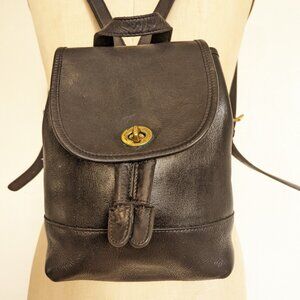 vintage coach backpack black genuine leather black authentic old mini gold 9791